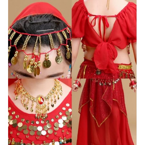 Red yellow fuchsia Belly Dance Costume Kids Indian Dance Dress Child Bollywood Dance Costumes Girls Performance Bellydance Wear Tribal 